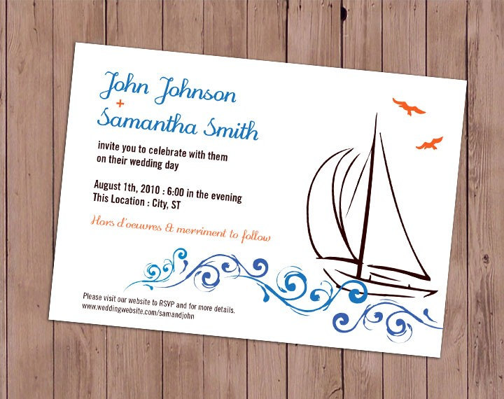 Completely customizable sailboat themed wedding invitation