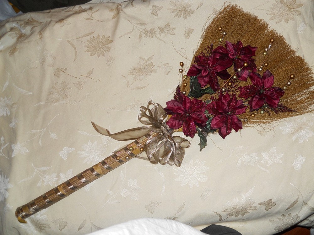 Golden Red Christmas Wedding Broom From AKZMeDesigns