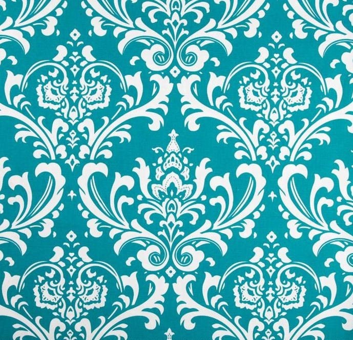Wedding Turquoise and White Damask Table Runner Linens FREE SHIP