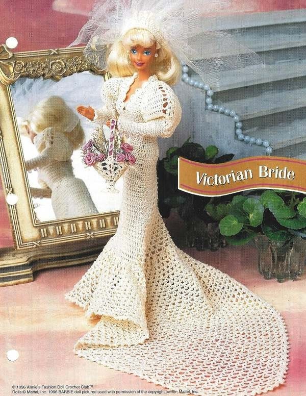 Crochet Victorian Bride Gown Dress Pattern Fashion Doll Barbie