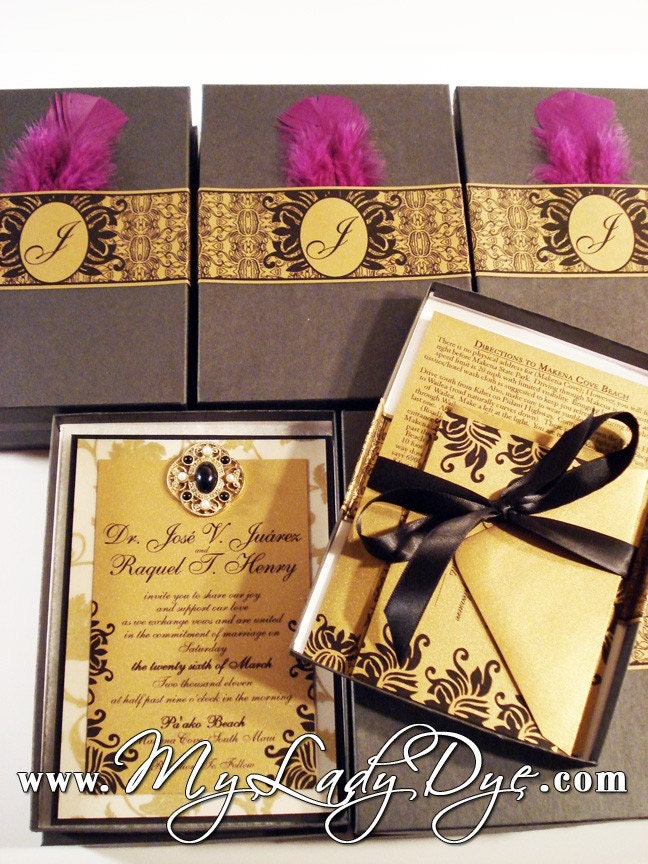 A Black Gold Regal Damask Wedding Invitation Gift Boxed Invitation With 