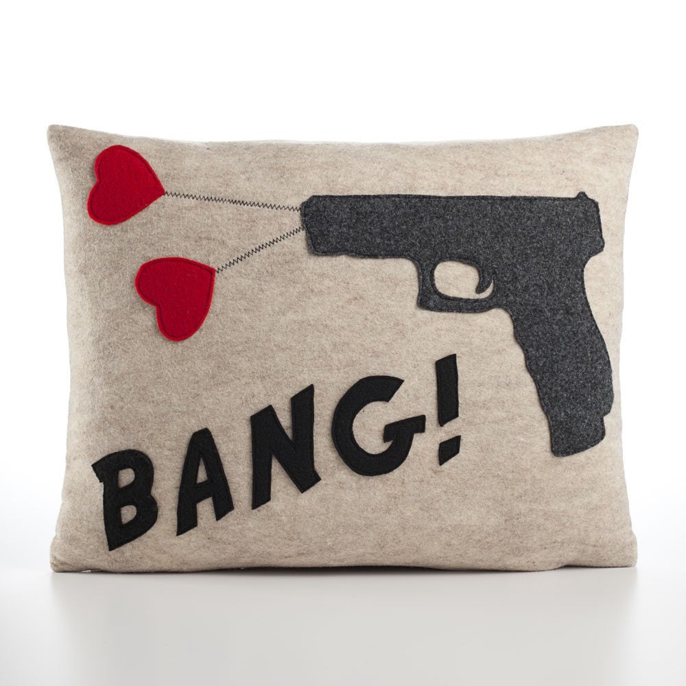 By alexandraferguson, A sassy little pillow company. BANG recycled felt applique pillow 14x18