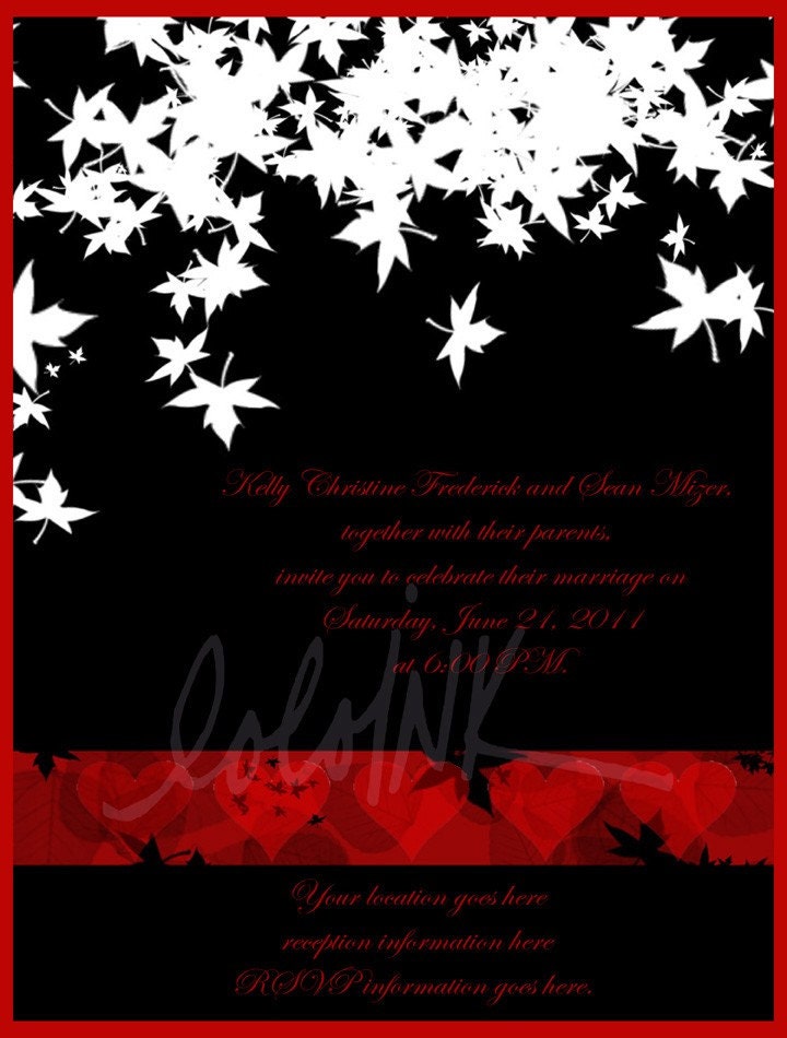 Red Black White Wedding Postcard Invite