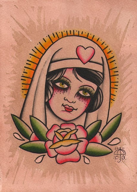 Traditional Tattoo Watercolor Painting Rose of No Mans Land Original