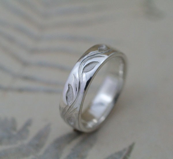WEDDING BAND 55mm Leaf and Vine Design This Ring in Sterling Silver
