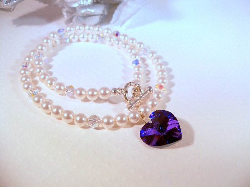 Purple Heart Necklace Wedding Valentines Day Violet Heliotrope