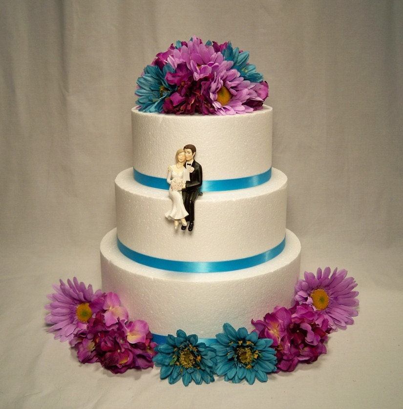 Aqua Purple Gerbera Hydrangea Wedding Cake Topper From ItTopsTheCake