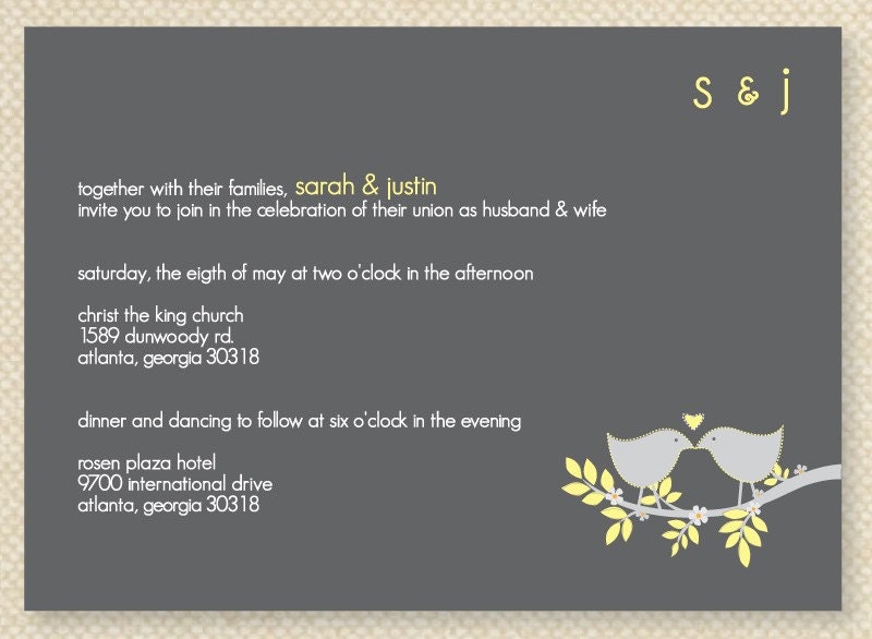 DIY Custom Wedding Invitation Modern Love Birds on Branch Printable PDF