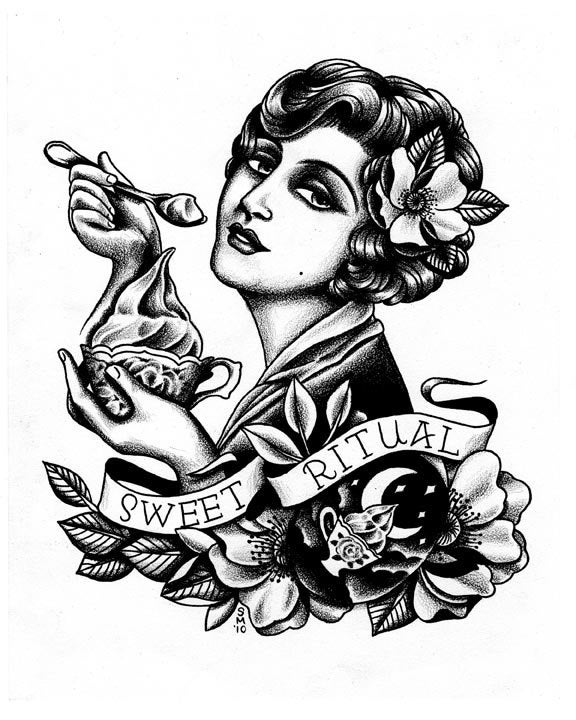 11X14 Vintage Tattoo Inspired Sweet Ritual