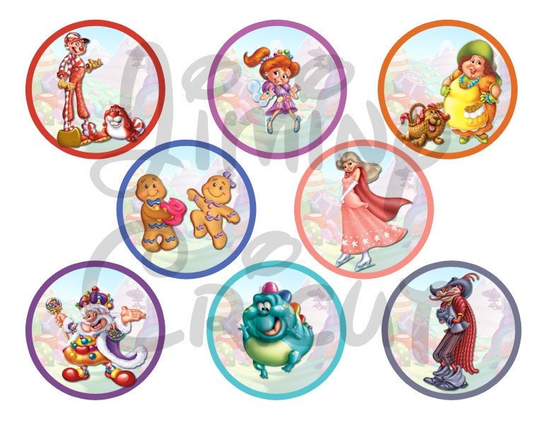 Candyland Characters Cupcake Toppers tags seals decorations DIY digital 