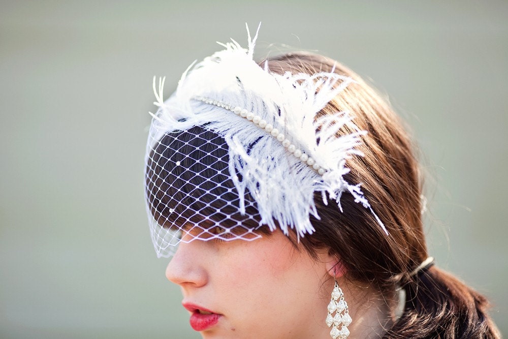 Claravintage inspired bridal feather headband