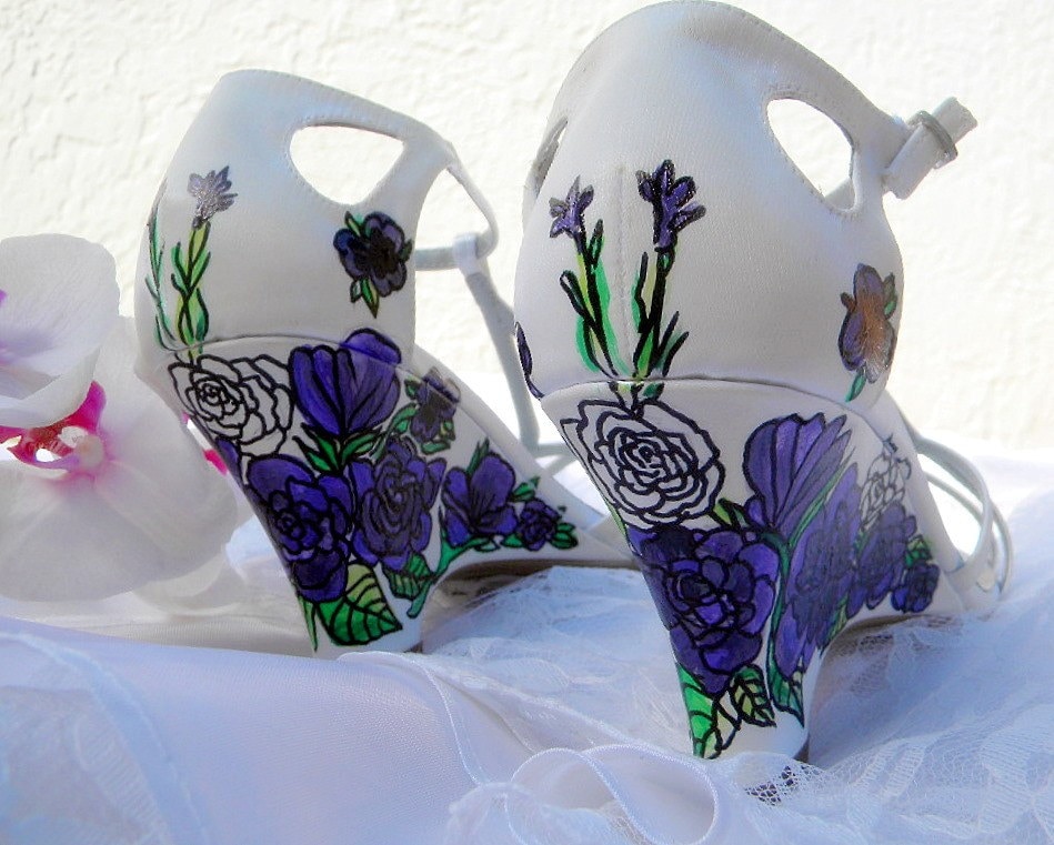 Wedding Shoes ivory wedges lisanthius pansies lilies only paint not dyed