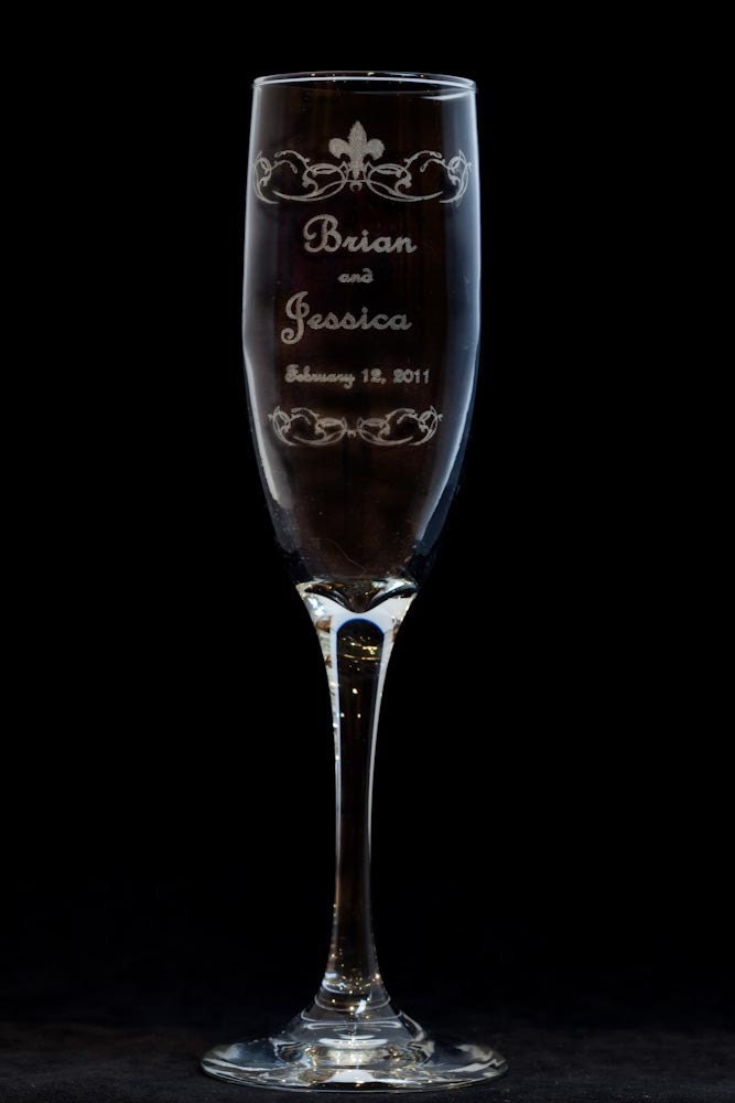 Engraved Wedding Toasting Champagne Flutes PAIR Fleur di lis