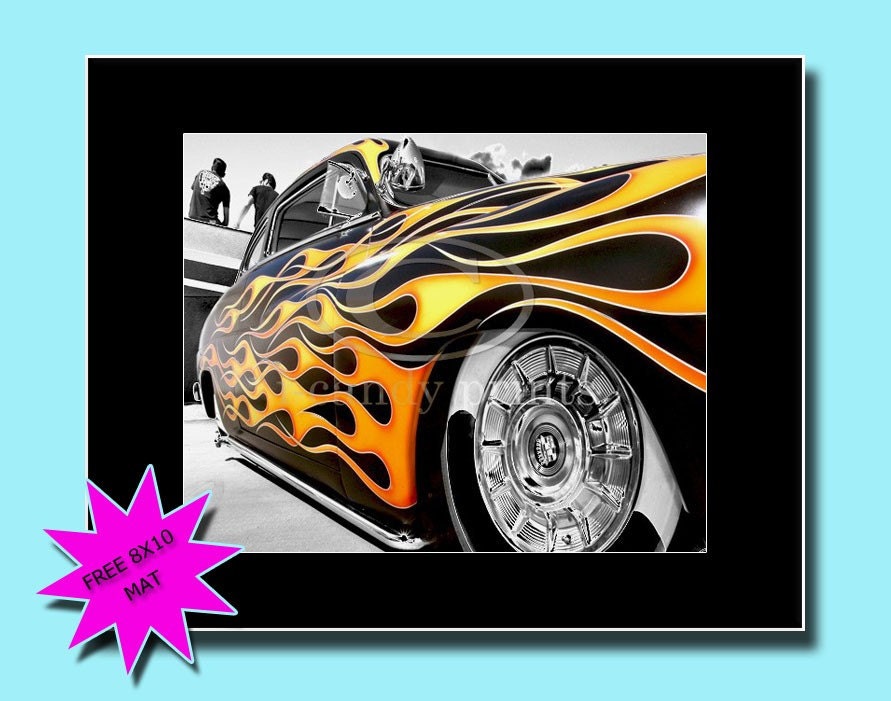 Great Balls of Fire Cadillac Rockabilly Car 5x7 with FREE Mat