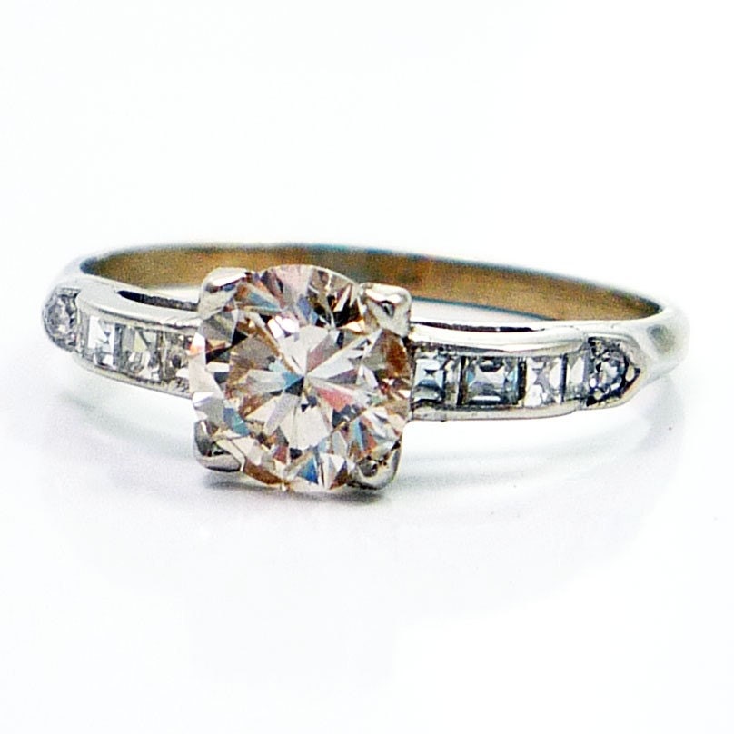 Platinum 18K Vintage Retro 1950s Diamond Engagement Ring