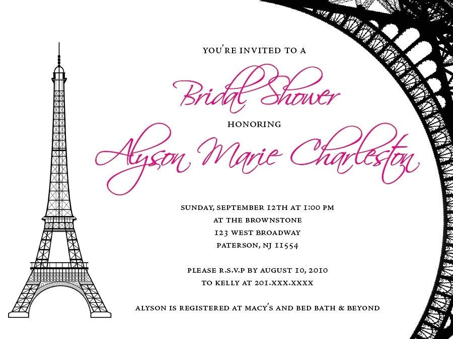 Eiffel Tower Paris Theme Bridal Shower Invitations Reserve Listing for 