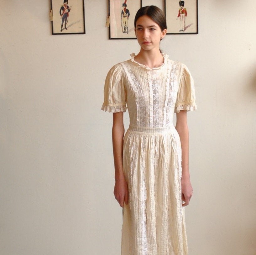 50s Cotton Lace Dress Mexican Wedding Dress PINTUCK LACE