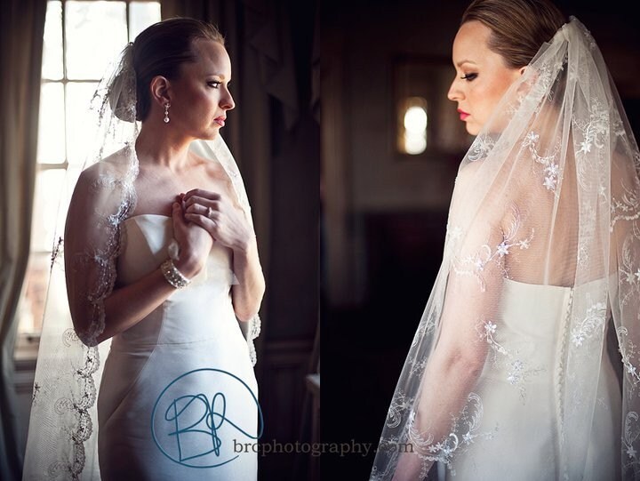 Lace Bridal Veil in white or ivory with pearls Spencer is our beaded 
