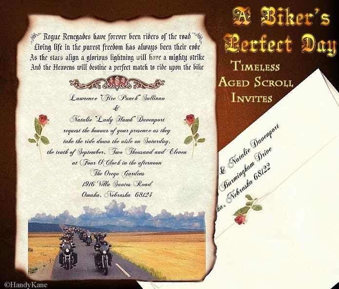 Qty 50 Motorcycle Biker Wedding Invitations favors harley fire flames love 