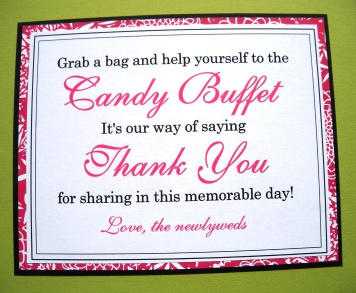 8x10 Candy Buffet Wedding Reception Sign in Black White and Hot Pink 