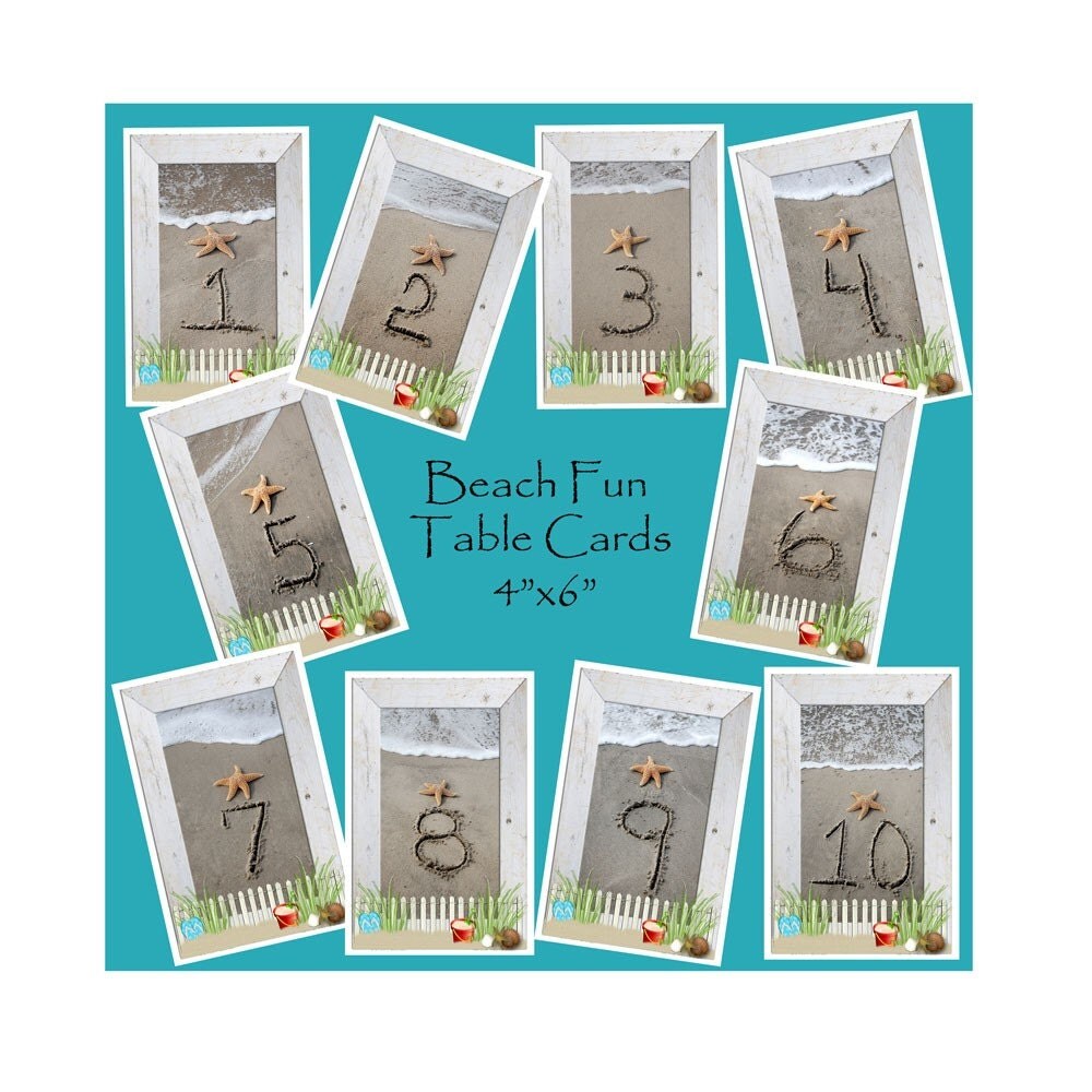 Beach Fun Table Number Cards