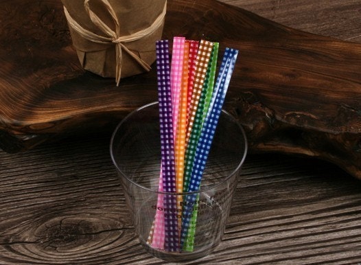 18 Colorful Gingham Check Twist Ties