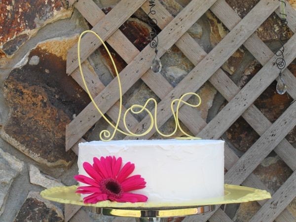 Love Wedding Cake Topper Lemon Yellow Whimsical Bridal Shower Engagement 