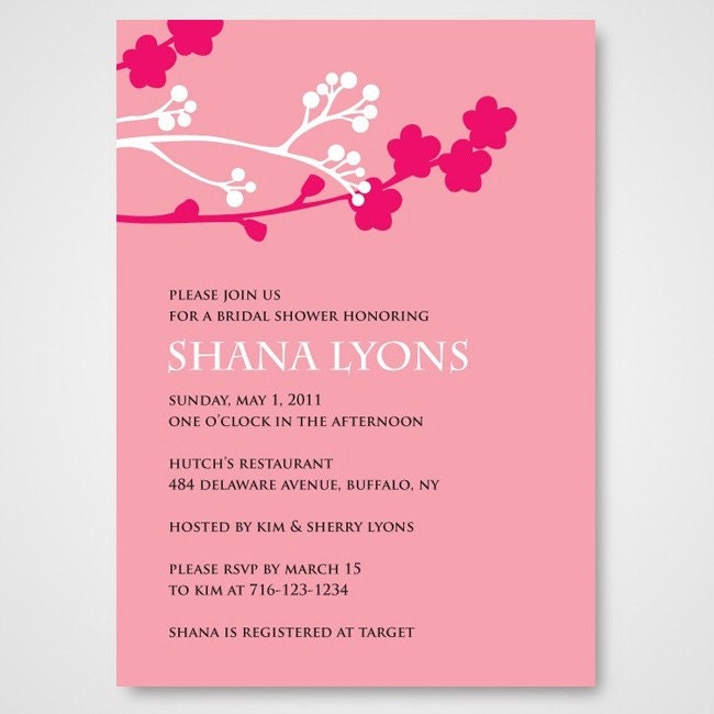cherry blossoms bridal shower or wedding invitation From parksideprints