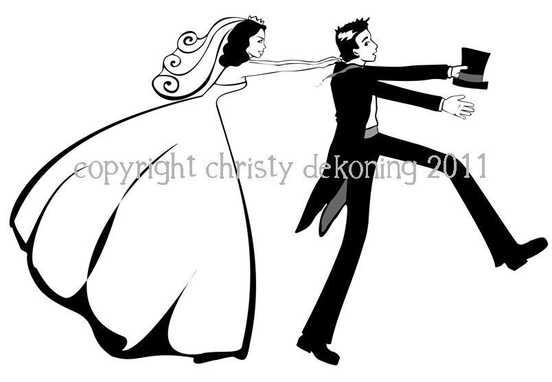 Wedding Topper funny vector illustration bride and groom digital download