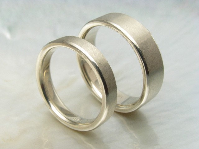 his and hers matching wedding bands in 14k white gold 6mm and 4mm 