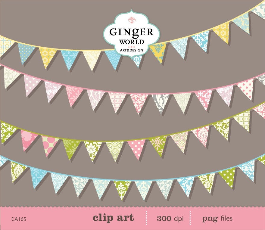 Banners Flags bunting party decor clip art digital illustration for 