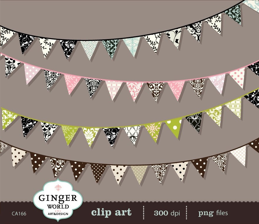 Banners Flags bunting party decor clipart digital file illustration for 
