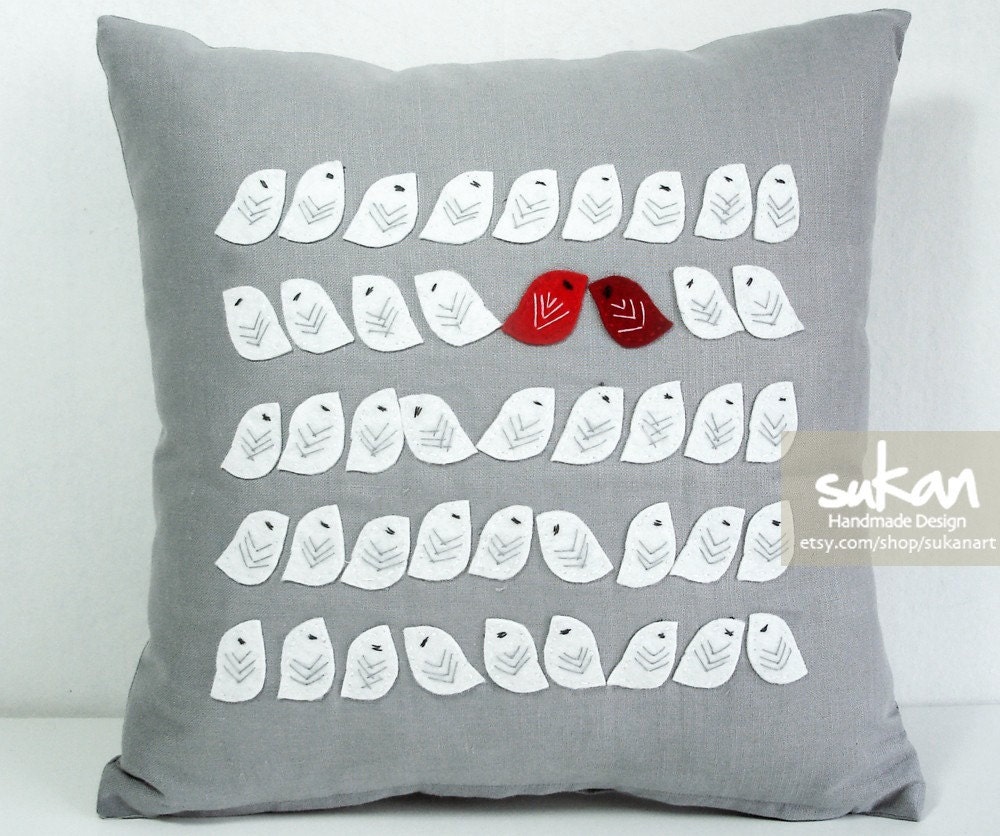 Birds 14x14 - Linen Pillow cover 