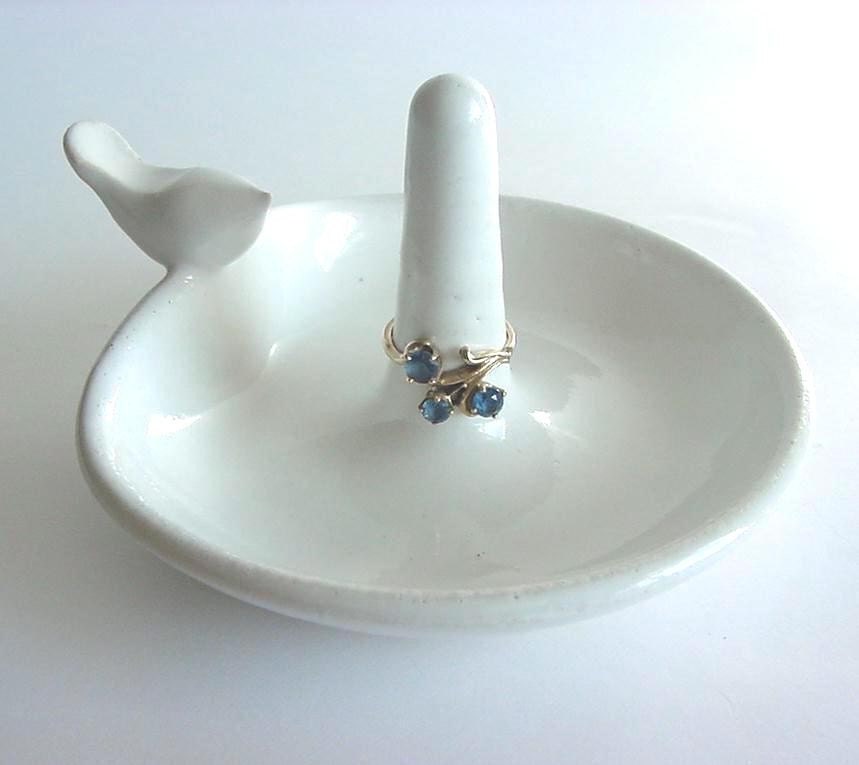 Ceramic Ring Holder ring dish White Dove Handmade Pottery Wedding ring 