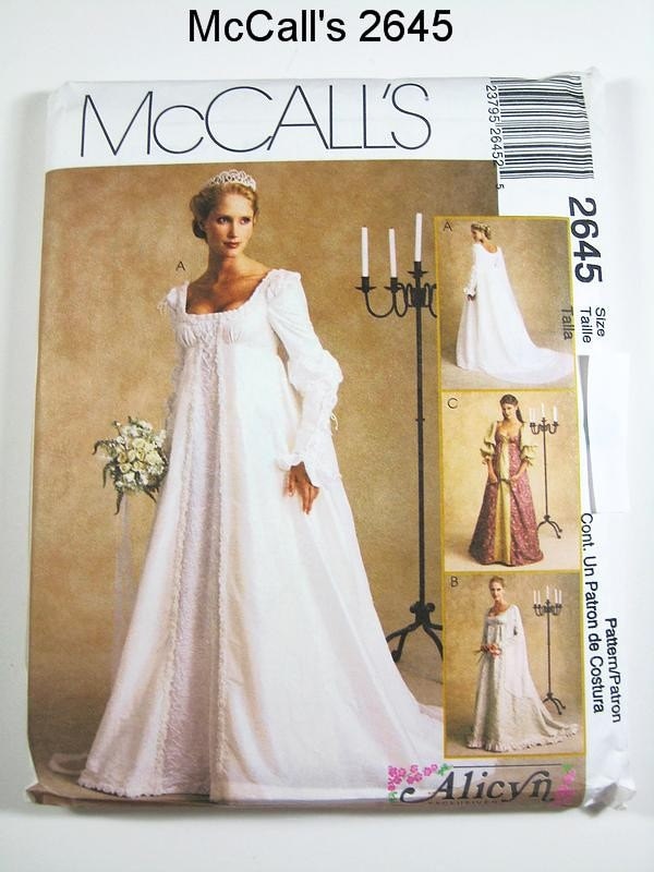McCall's Wedding Dress Pattern 2645 Misses' Renaissance Bridal Gowns SZ