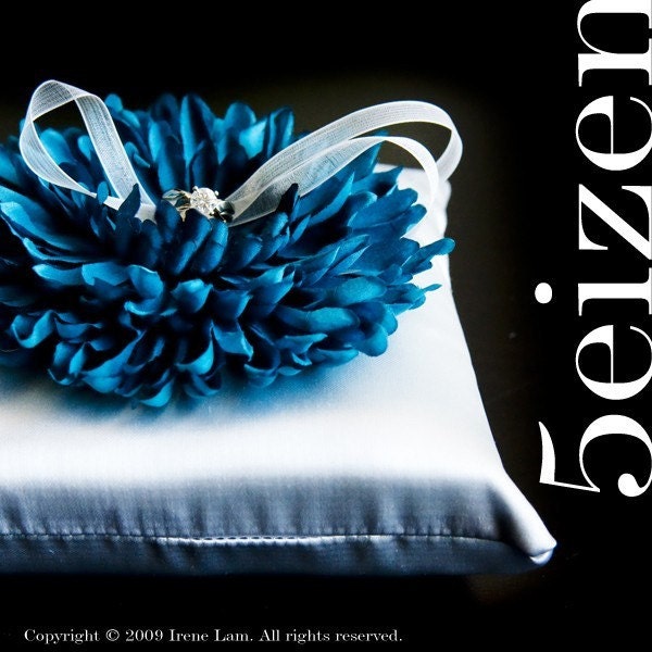 Chrys Series II Turquoise Bloom and Silver Wedding Ring Pillow