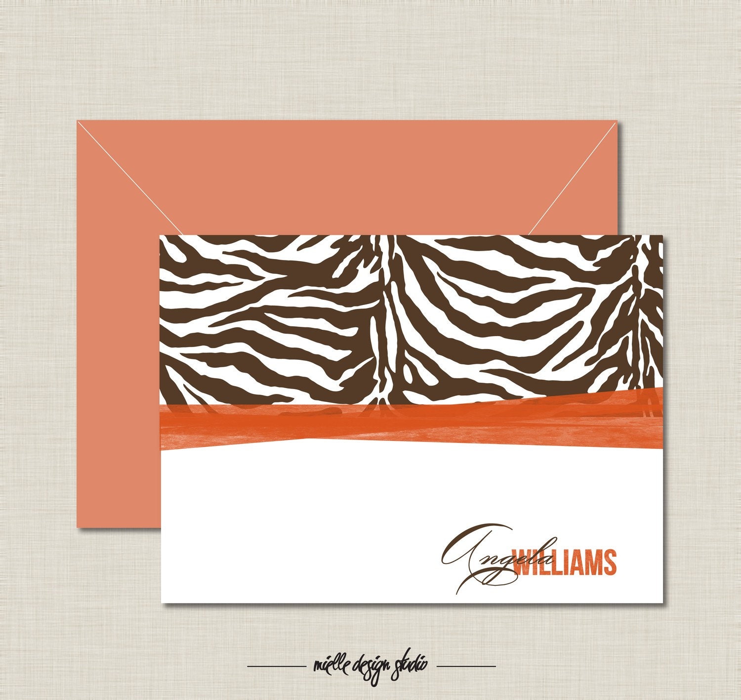 Zebra Print Personalized Stationery Set of 8 From MielleDesigns