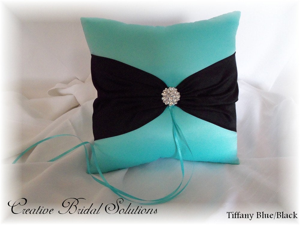 Tiffany Blue and Black Wedding Ring Pillow
