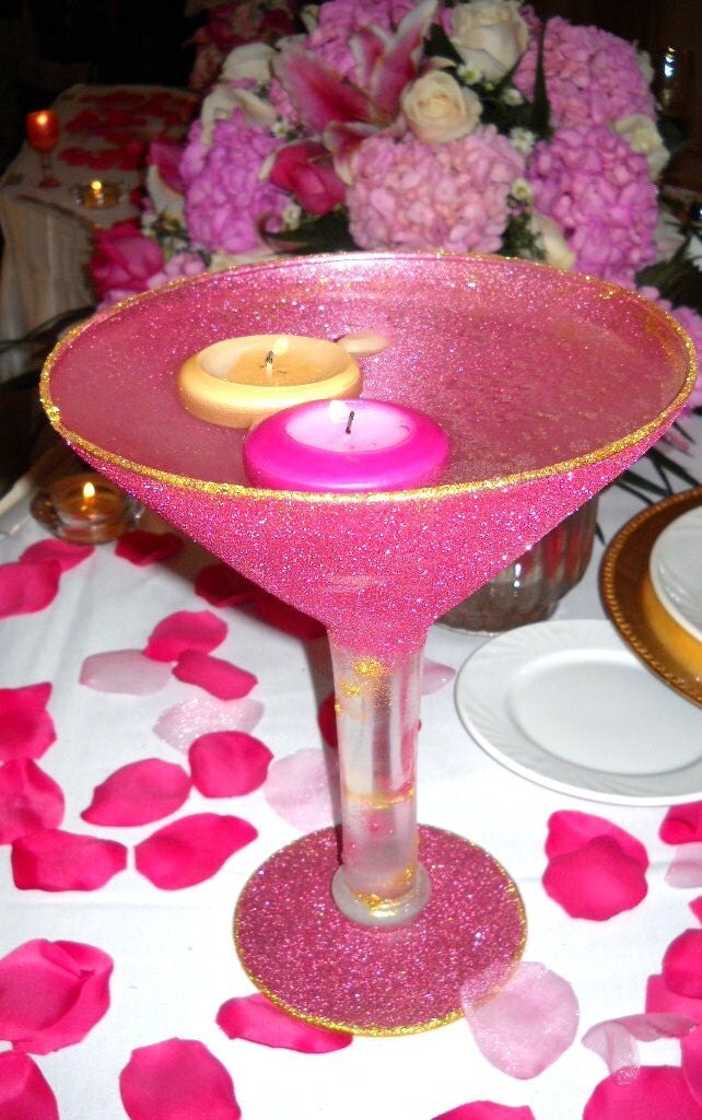 Glitter Pink and Gold Centerpiece Vase vintage wedding centerpieces sparkle
