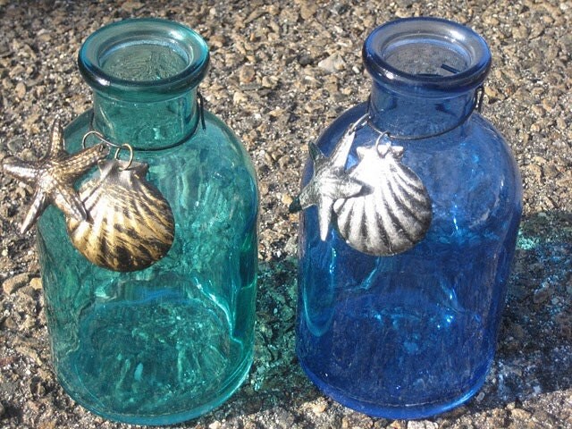Cobalt Blue Aqua Blue Turquoise Teal Glass Bottles Green Beach Wedding 