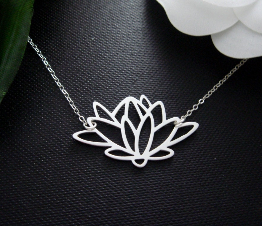 Big Lotus Necklace STERLING Silver Jewelry Mother's necklace 