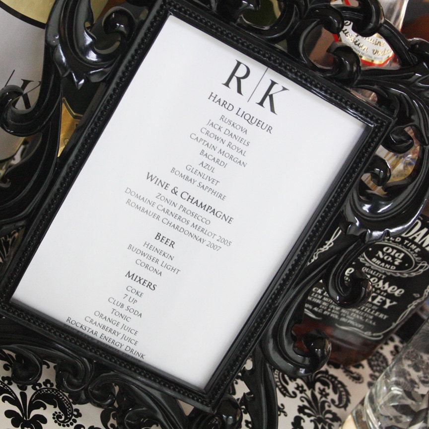 Printable Personalized Bar Menu Wedding Designs From printyourparty
