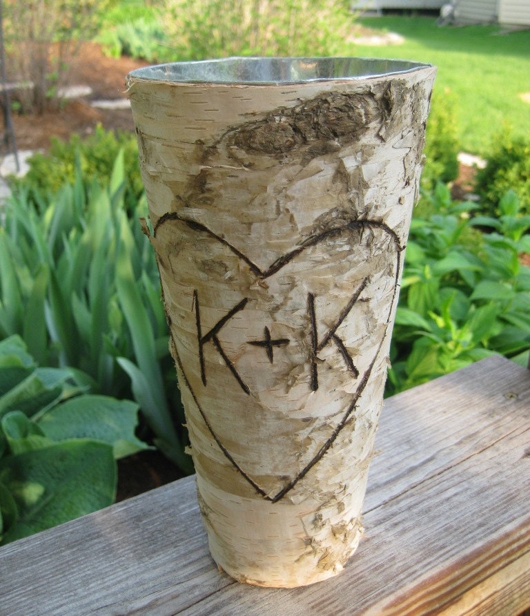 Personalized Birch Bark Vase for WEDDING CENTERPIECES or BOUQUET