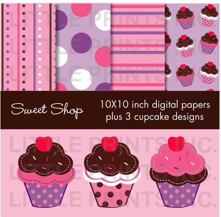 Sweet Cupcake Birthday Clip Art Digital Paper Pack for Personal Use Make