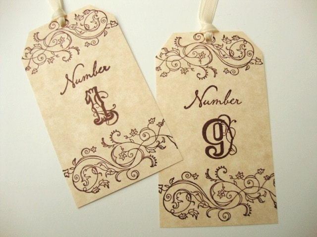 Wedding Table Number Tags Vintage Style Scroll From papergirlstudios