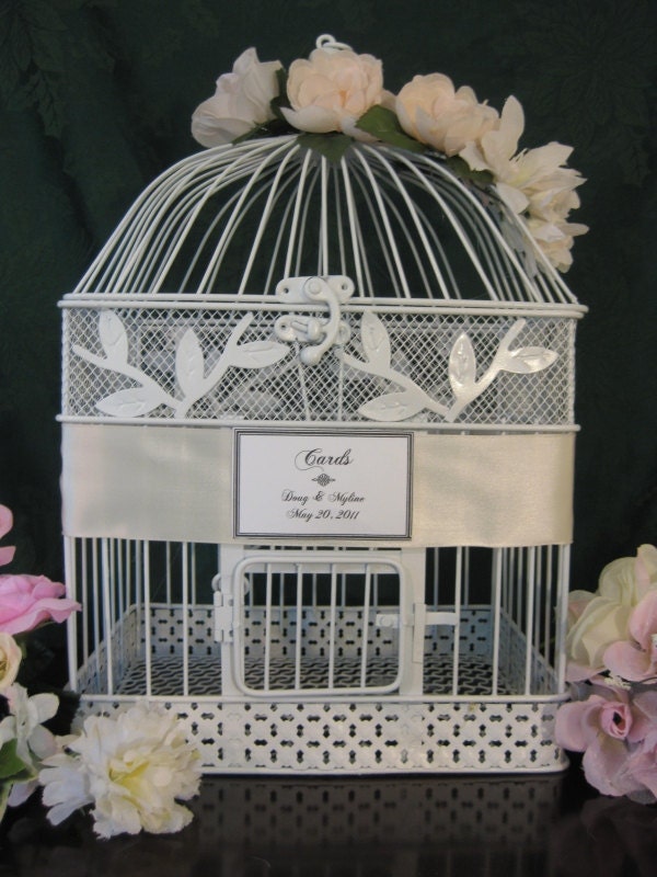 Beautiful White Bird Cage Wedding Card Holder Shabby Chic Decorative Bird
