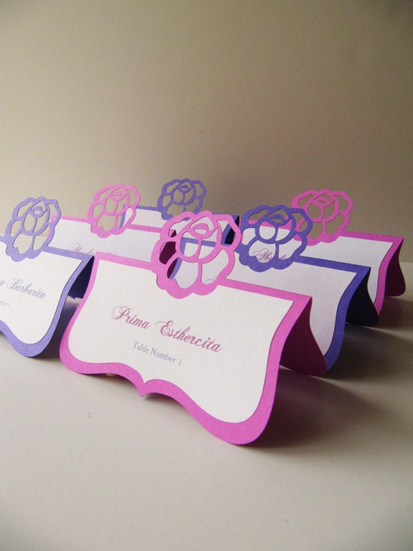 Place Card Layered Rose Die Cut Tented Wedding Names Card Name Printing 