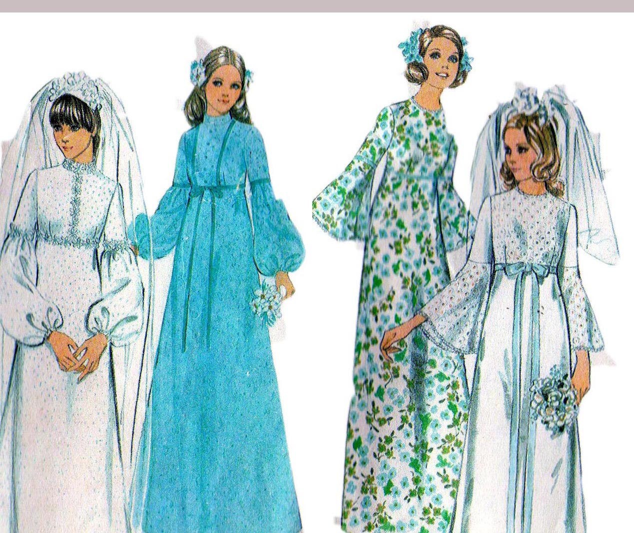 1970s Vintage Pattern Wedding Dress Bridal Bridesmaid Gown Size 14 Bust