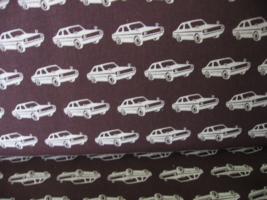 Cool Chocolate Brown Retro mini Cars Echino Nico Japanese fabric by Estuko 