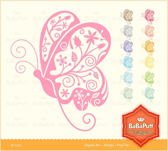 Butterfly Design clip art for scrapbooking wedding invitation card 